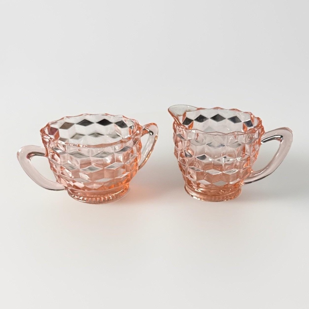 Fostoria American Pressed Glass Pink Creamer/ Milk and Sugar Bowl For Tea Coffee